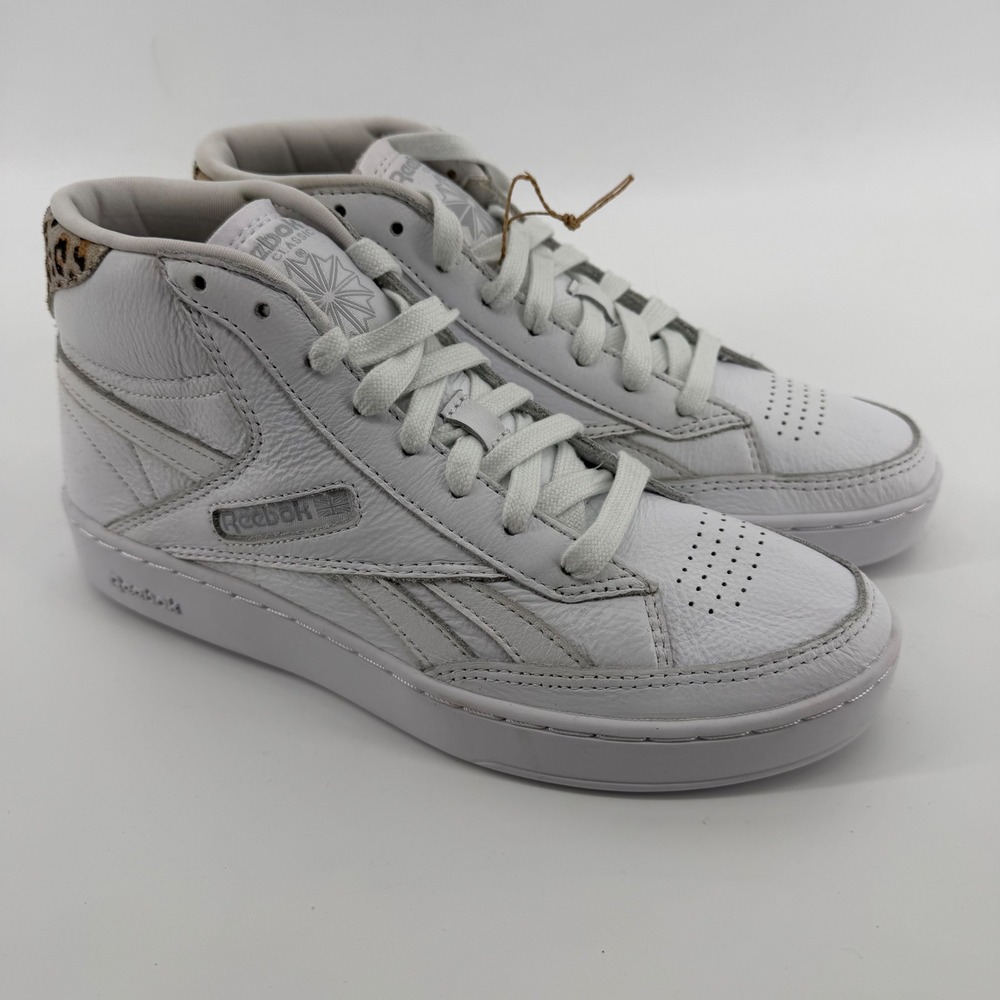 Reebok Sneakers Womens 9‎ White Club C Mid II FZ6027 Leopard Print Leather Shoes